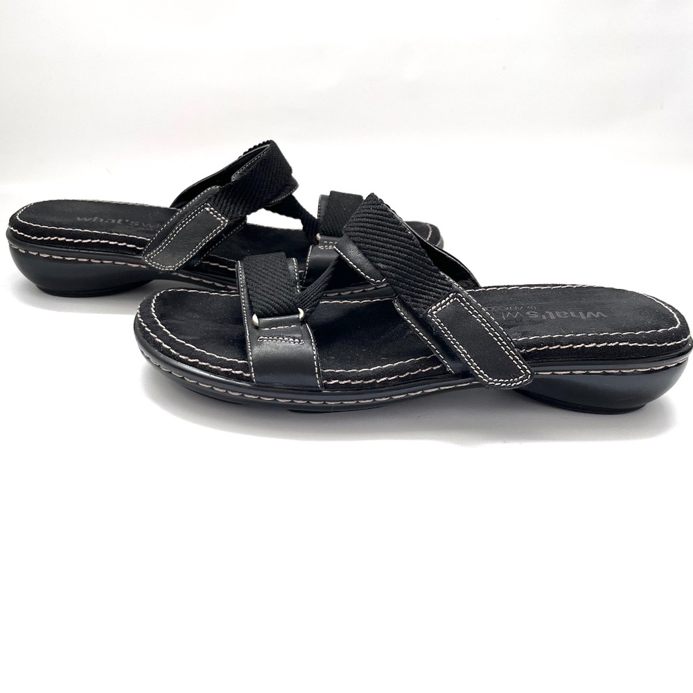 What’s What Aerosoles Cape Pod Black Strap Sandal Slides